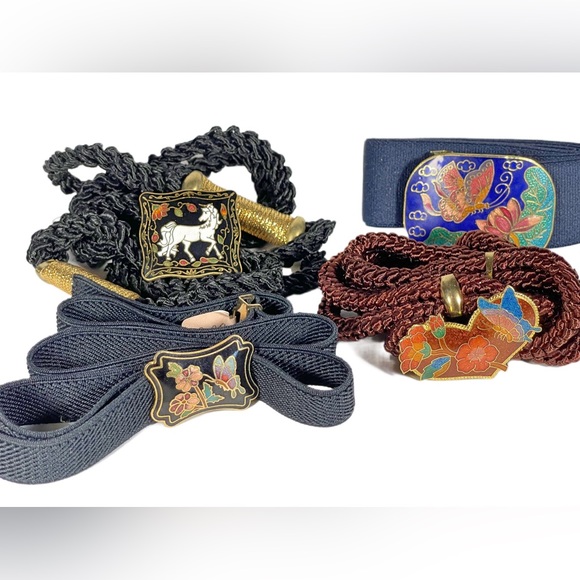 Vintage Cloisonne Chinese Belt Bundle Buckles Belts Flowers Butterflies Unicorn main image 5